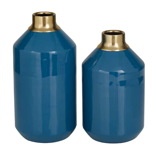 Blue Metal Modern Vase, 10" x 5" x 5"